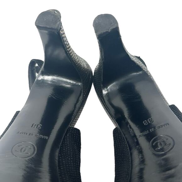 Chanel Tweed Slingback Cap Toe CC Logo Pumps Black Size 38 - Picture 12 of 12